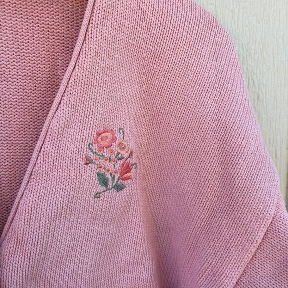 Vintage Gap Cardigan Women's Large Pink Cotton Knit Floral Grandma Cottagecore - Picture 3 of 9